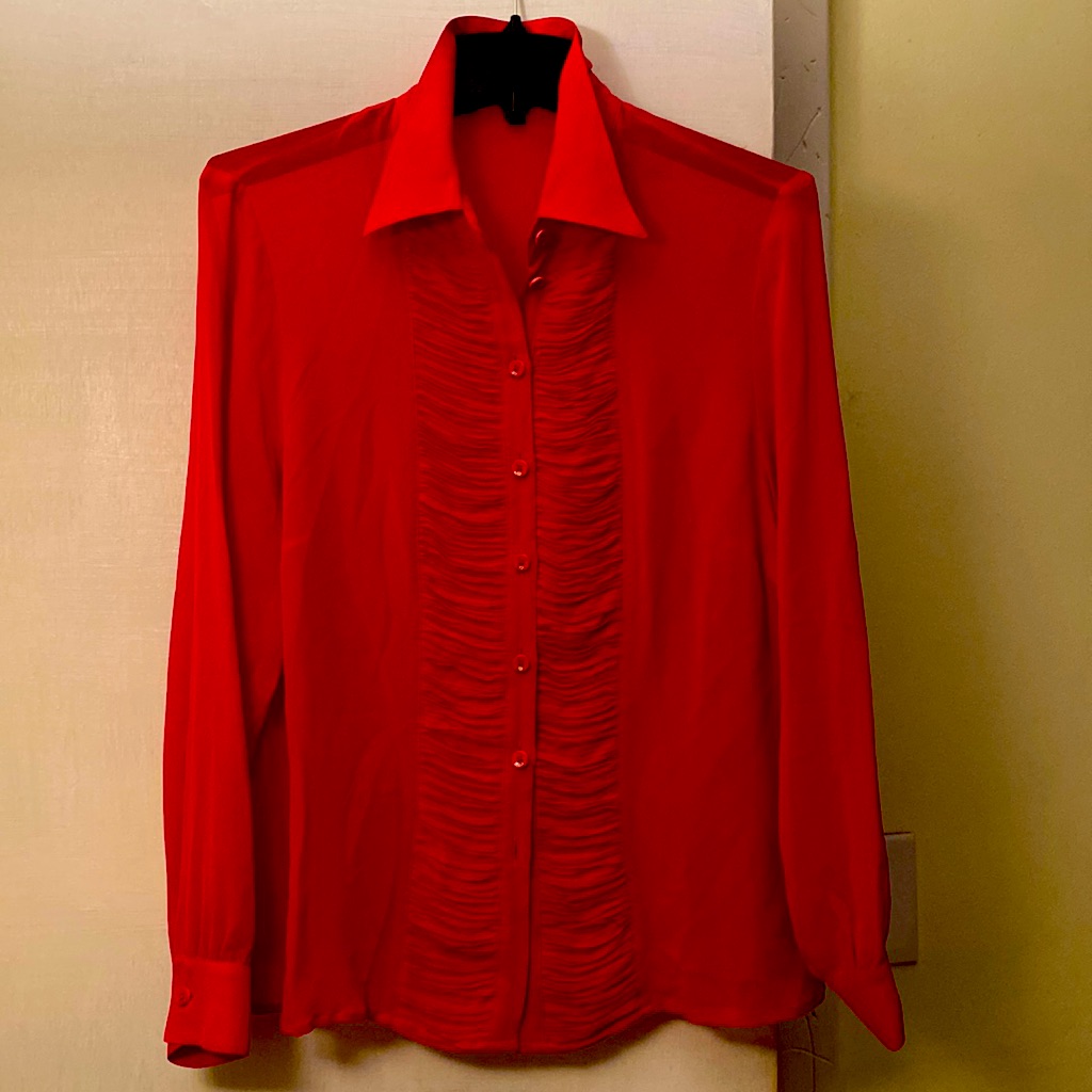 Escada Gorgeous Red Silk Logo Button Blouse